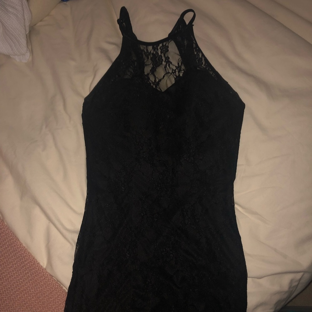 Black lace mini dress